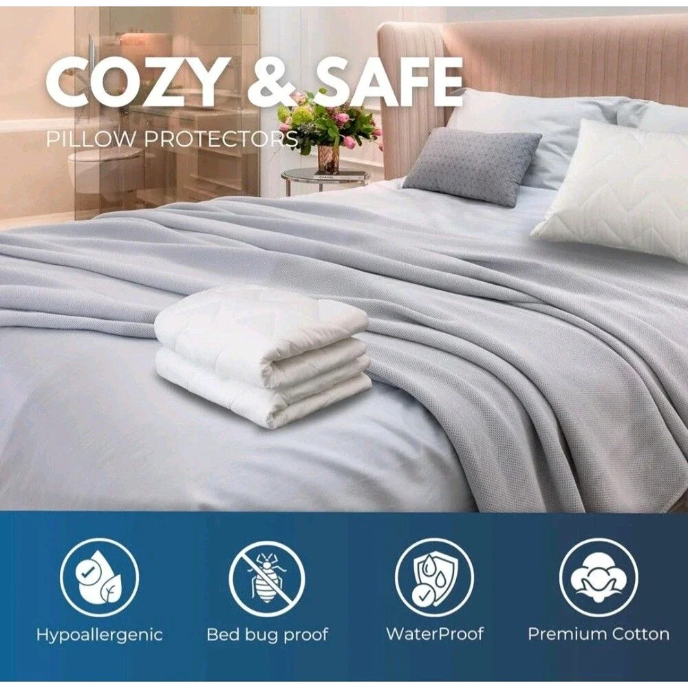 Waterguard Standard Pillow Protectors 4 Pack Zip Waterproof Hypoallergenic